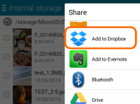 No Android, use o botão "Compartilhar" para salvar seu arquivo no Dropbox.