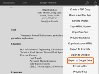 No iPad e no iPhone, alguns editores podem exportar seus documentos para o Google Drive.