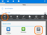 No Android, no aplicativo do Dropbox, toque em "Compartilhar" e em "Copiar link".